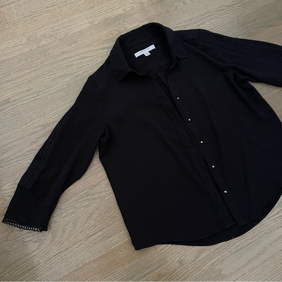 Marc New York Black Button Down Gold Buttons with Lace Detail Top - Picture 1 of 9